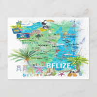 Carte de voyage illustrée de Belize Caribbean avec