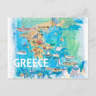 Carte de voyage illustrée de la Grèce avec des mon