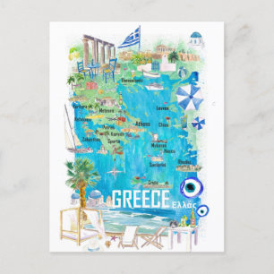 Carte de voyage illustrée de la Grèce en Pos médit