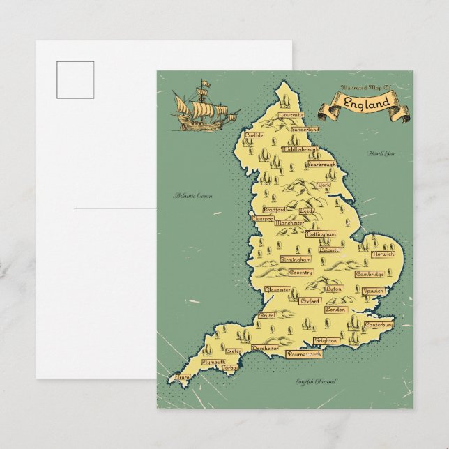 Carte de Voyage illustrée de l'Angleterre (Devant / Derrière)