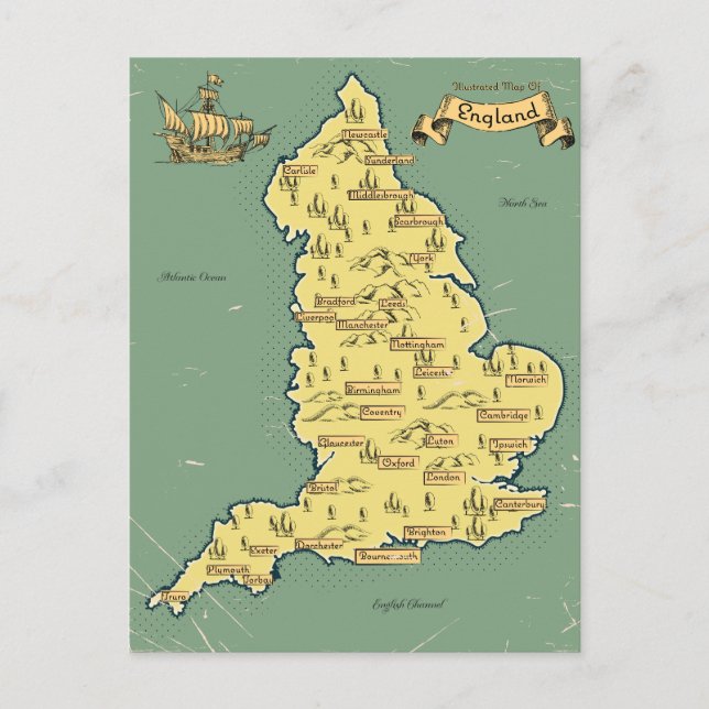 Carte de Voyage illustrée de l'Angleterre (Devant)