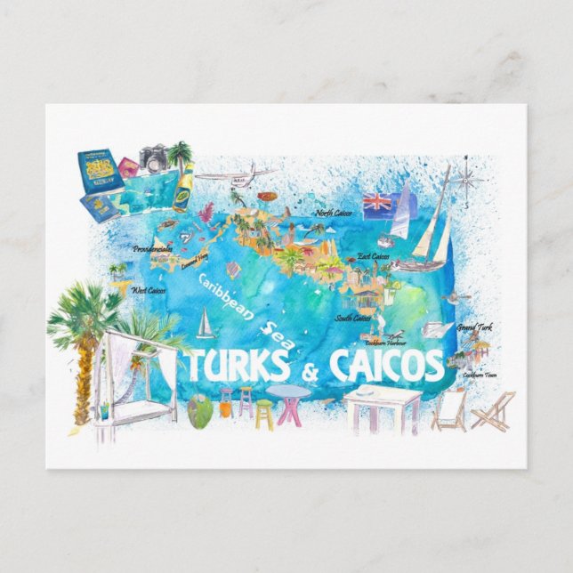 Carte de voyage illustrée des Antilles de Turks &  (Devant)