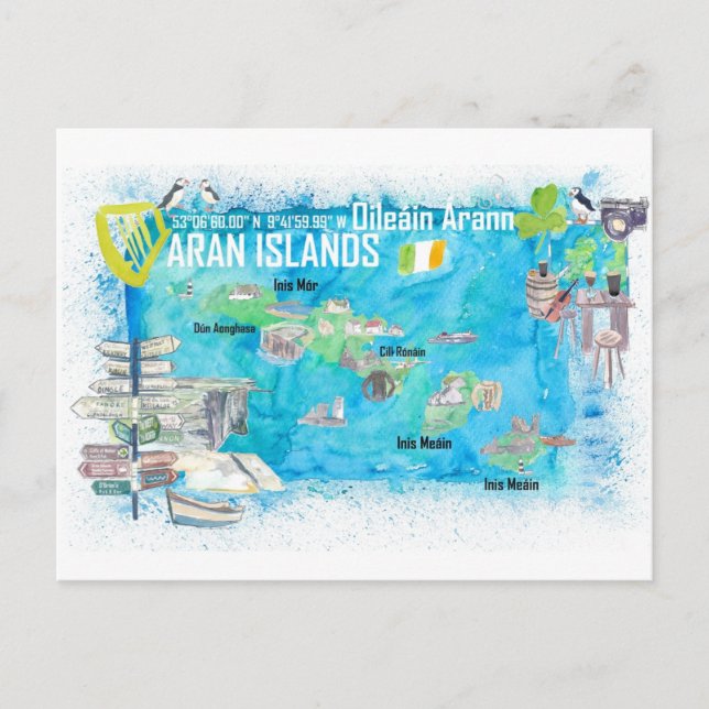 Carte de voyage illustrée des Îles Aran Irlande (Devant)