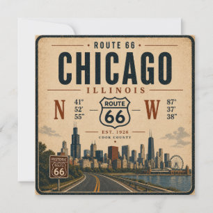 Carte de voyage rétro Route 66 de Chicago
