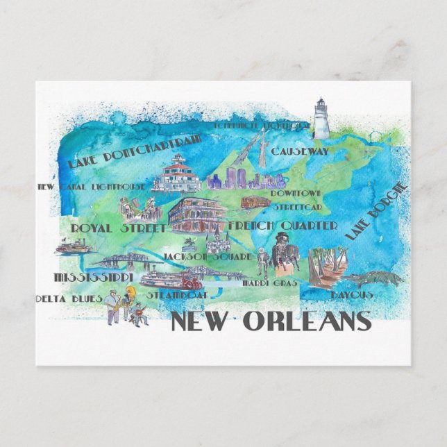 Carte de Voyage USA New Jersey Avec Points Forts (Devant)