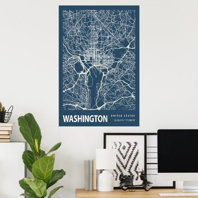 Carte de Washington D.C. affiche de plan de ville  (Bureau à domicile)