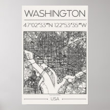 Carte de Washington DC Poster Charbon Moderne Urba