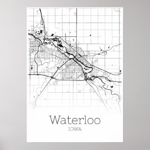 Carte de Waterloo - Iowa - Affiche de carte de vil