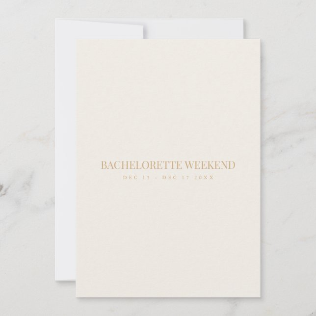 Carte de week-end de bachelorette Script Or & Ivoi (Devant)