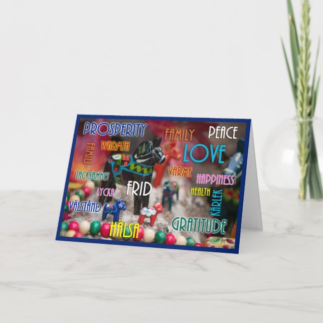 Carte de Yule Cheval Dala Word Cloud suédoise (Devant)
