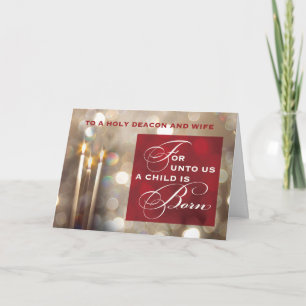 Carte Deacon et femme bougies de Noël L'enfant est né