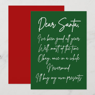 Carte Dear Santa I'll buy my own stuff Funny Christmas