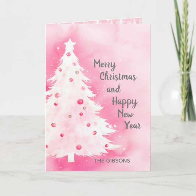 Carte d'eau Arbre de Noël rose blanc (Devant)