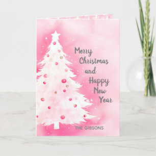 Carte d'eau Arbre de Noël rose blanc