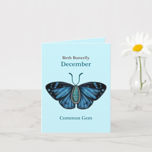Carte December Turquoise Common Gem Butterfly Art (Petite plante)