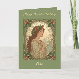 Carte Décembre Anniversaire Baies de Houx Style Art Nouv