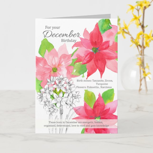 Carte Décembre Anniversaire Poinsettia Narcissus Botaniq (Fleur jaune)