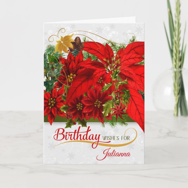 Carte Décembre Anniversaire Poinsettias (Devant)