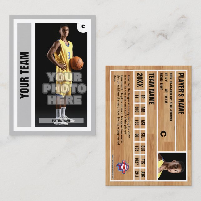 Carte d'échange de basket-ball personnalisée - gri (Devant / Derrière)