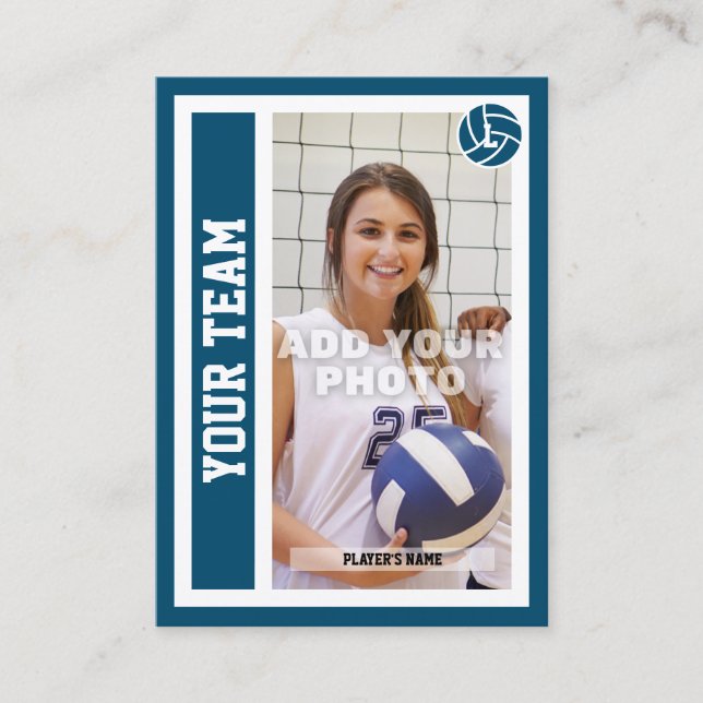 Carte d'échange de volley-ball personnalisée (bleu (Devant)