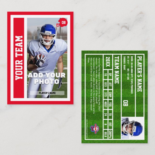 Carte d'échange Quart-back de football personnalis (Devant / Derrière)