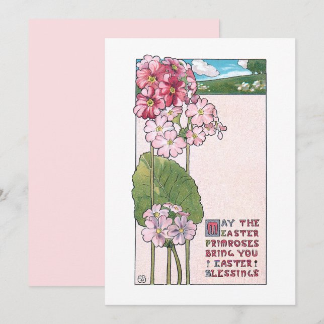 Carte Déco Primroses de Pâques (Devant / Derrière)