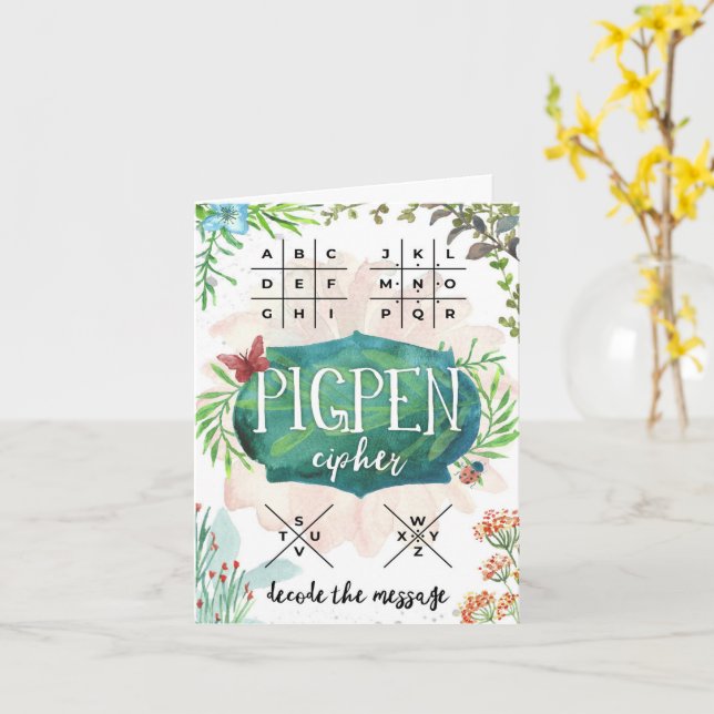 Carte Décodez votre message avec le pher Pigpen (Fleur jaune)