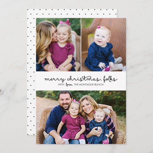 Carte décontracté Script 3 Photo Christmas Holiday (Devant / Derrière)