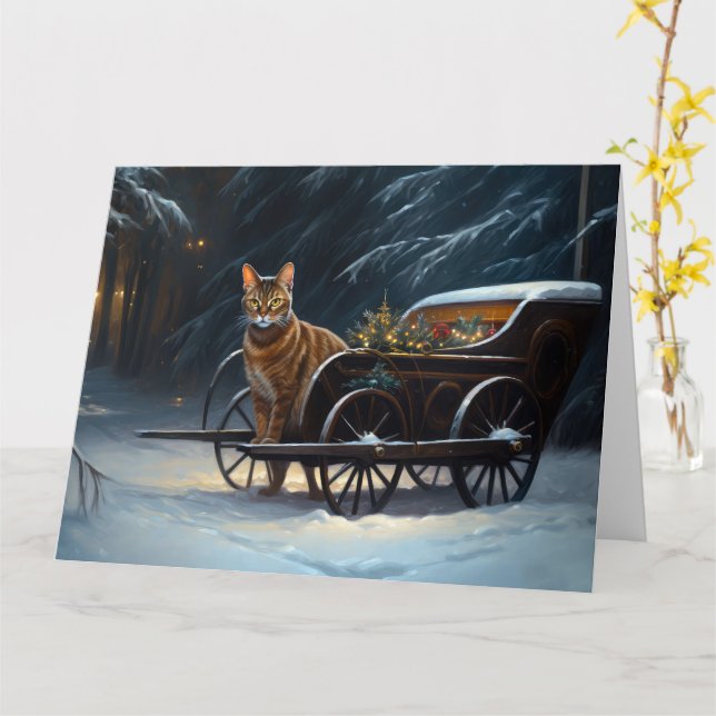 Carte Décor de Noël Abyssinian Snowy Sleigh Ride (Fleur jaune)