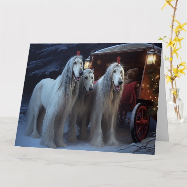 Carte Décor de Noël afghan Hound Snowy (Fleur jaune)
