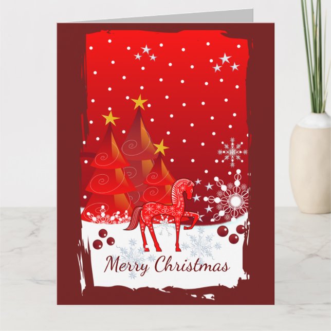 Carte Décor de Noël avec un cheval et texte personnalisé (Devant)