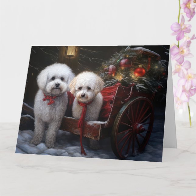 Carte Décor de Noël Bichon Frise Snowy Sleigh (Orchidée)