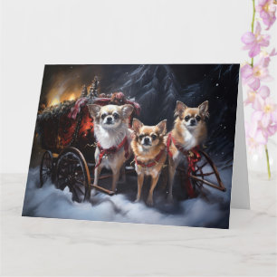 Carte Décor de Noël Chihuahua Snowy Sleigh