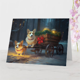 Carte Décor de Noël Corgi Snowy Sleigh