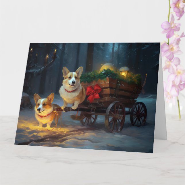Carte Décor de Noël Corgi Snowy Sleigh (Orchidée)