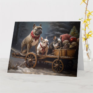 Carte Décor de Noël de Bulldog Snowy Sleigh