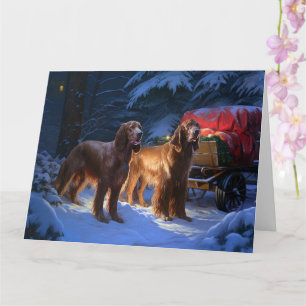 Carte Décor de Noël de Snowy Sleigh Setter rouge irlanda