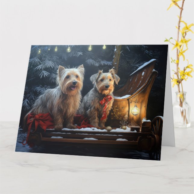 Carte Décor de Noël de Terrier australien Snowy Sleigh (Fleur jaune)