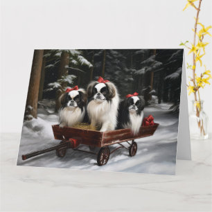 Carte Décor de Noël japonais Chin Snowy Sleigh