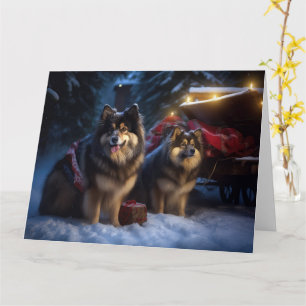 Carte Décor de Noël Lapphund Snowy Sleigh