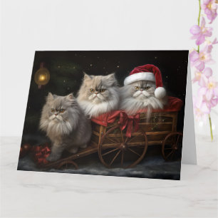 Carte Décor de Noël Perse Chat Snowy Sleigh
