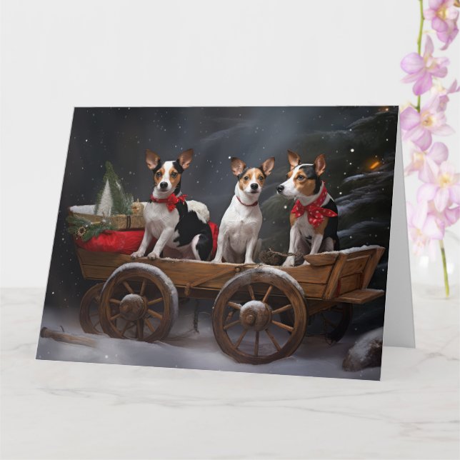 Carte Décor de Noël Rat Terrier Snowy Sleigh (Orchidée)