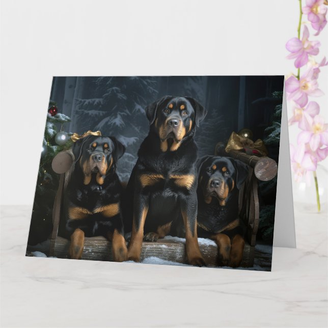 Carte Décor de Noël Rottweiler Snowy Sleigh (Orchidée)