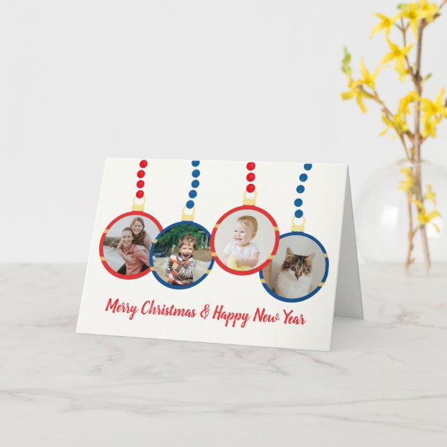 Carte Décor de Noël rouge rétro vacances photo (Fleur jaune)