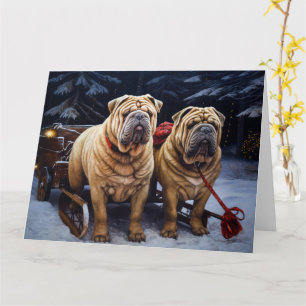 Carte Décor de Noël Shar Pei Snowy Sleigh