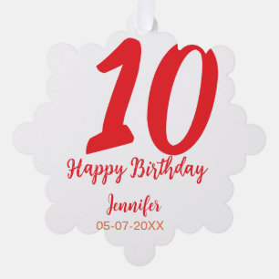 Carte Décorative 10e anniversaire ajouter nom date année rouge modè