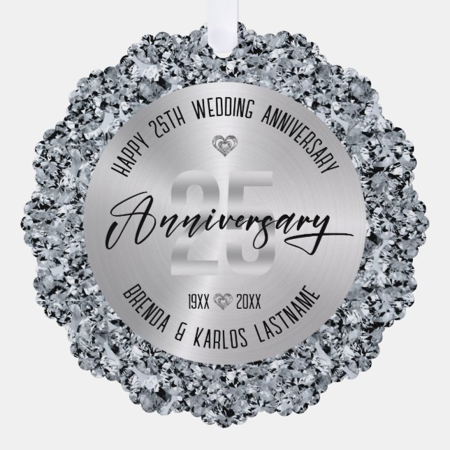 Carte Décorative 25e anniversaire du Mariage Argent et diamants (Recto)
