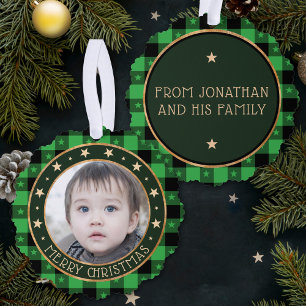 Carte Décorative Ajouter Photo Buffalo Plaid & Stars Joyeux Noël