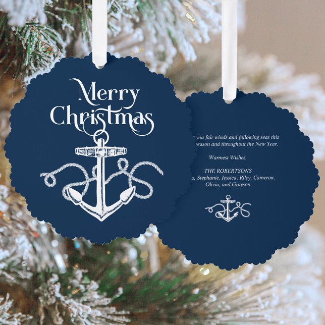 Carte Décorative Ancre Nautique de Noël Marine Bleu (Créateur téléchargé)