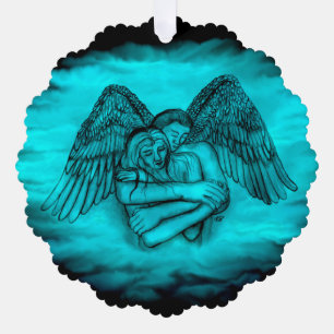 Carte Décorative Angel Eros en amour, design noir et vert